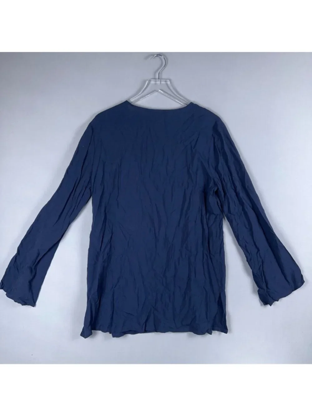 Michael Kors Tunic Blouse Top Size Large Navy Long Sleeve Quarter Zip V Neck